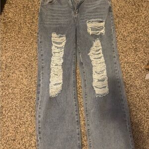 SHEIN Light Blue Distressed Straight Leg Jeans